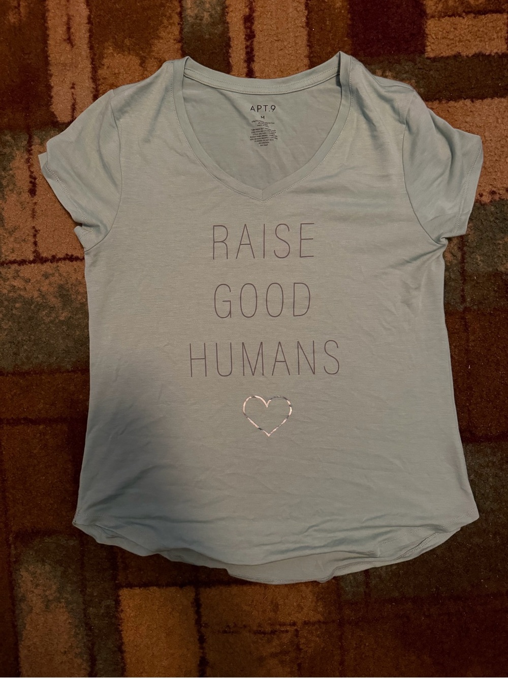 Apt. 9 Pale Blue V-Neck 'Raise Good Humans' Tee
